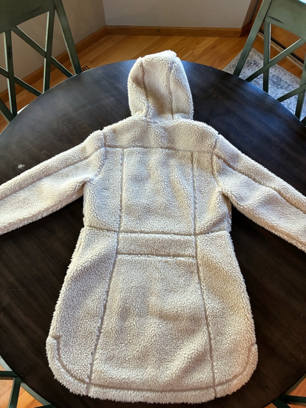 L.L. Bean Women's Cream Sherpa Fleece Hooded Long Coat - Picture 3 of 5